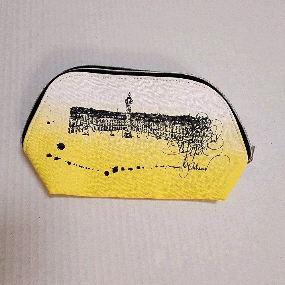Darphin Paris Yellow Ombre Cosmetic Bag Travel Pouch Parisian Sketch NWOT Read